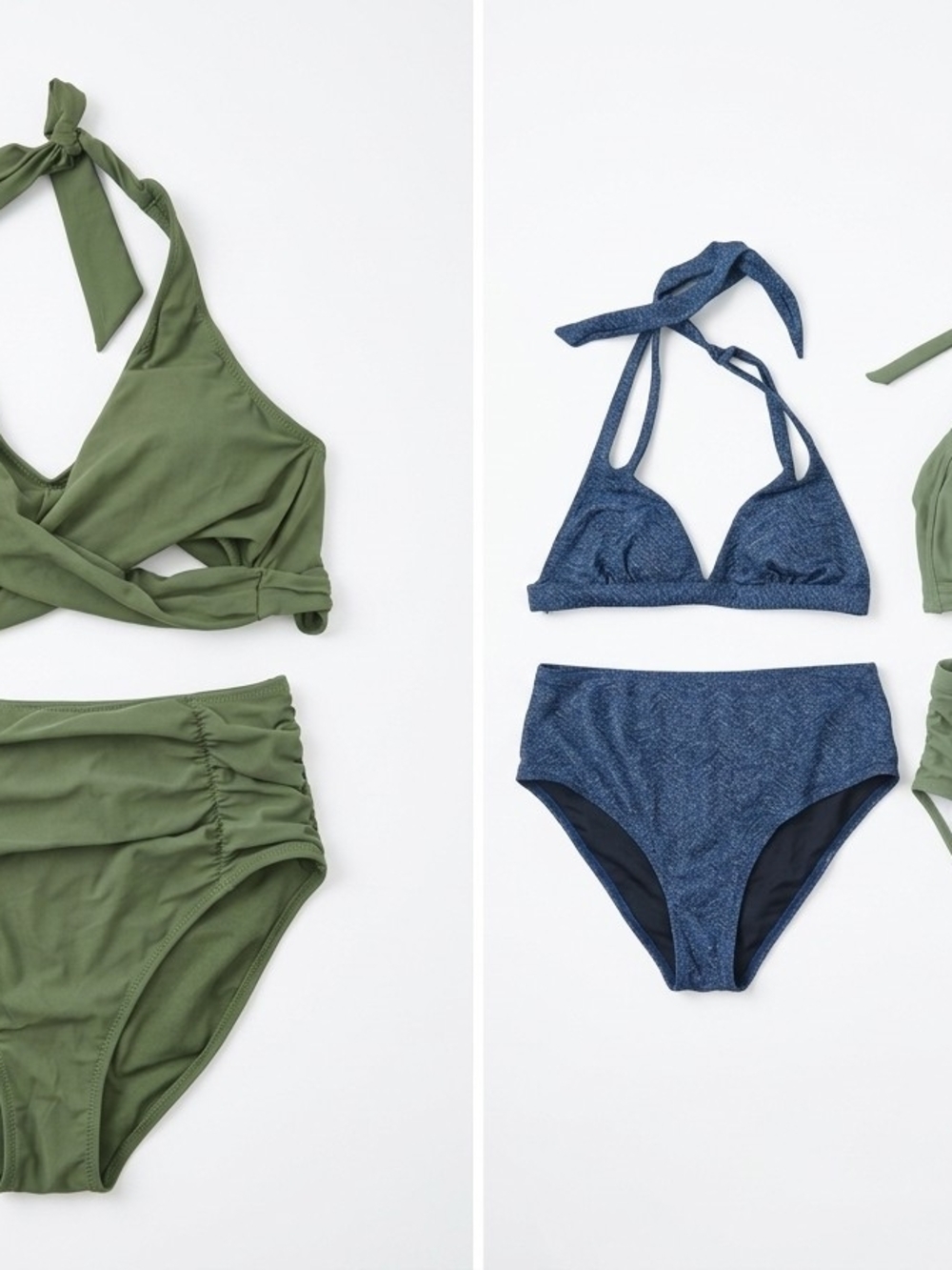 Lot Of 3 Women’s High-Waist Bikini Sets 2 Olive Green and 1 Navy